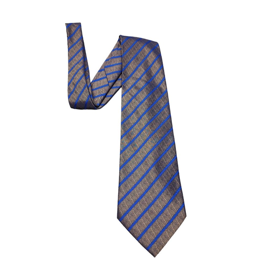 Pierre Carding Blue Striped Neck‎ Tie - Gray / Silver - 100% Silk